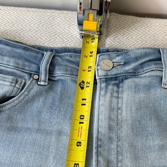 Risen Jeans Womens 1XL Blue Straight Leg Patchwork Light Wash High Rise Stretch - Picture 7 of 13